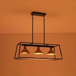 3-Light Black Brass Rectangle Cage Island Chandelier