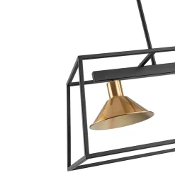 3-Light Black Brass Rectangle Cage Island Chandelier