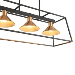 3-Light Black Brass Rectangle Cage Island Chandelier