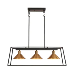 3-Light Black Brass Rectangle Cage Island Chandelier