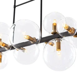 12-Light Black Brass Sputnik Glass Bubble Linear Island Pendant