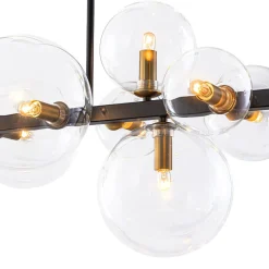 12-Light Black Brass Sputnik Glass Bubble Linear Island Pendant