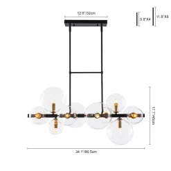 12-Light Black Brass Sputnik Glass Bubble Linear Island Pendant