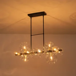 12-Light Black Brass Sputnik Glass Bubble Linear Island Pendant