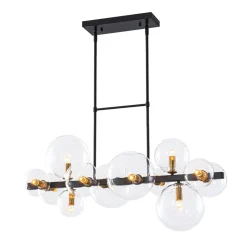 12-Light Black Brass Sputnik Glass Bubble Linear Island Pendant