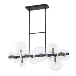12-Light Black Brass Sputnik Glass Bubble Linear Island Pendant