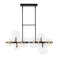 12-Light Black Brass Sputnik Glass Bubble Linear Island Pendant
