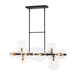 12-Light Black Brass Sputnik Glass Bubble Linear Island Pendant