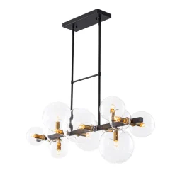 12-Light Black Brass Sputnik Glass Bubble Linear Island Pendant