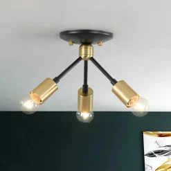 3-Light Black Brass Sputnik Semi Flush Mount