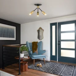 3-Light Black Brass Sputnik Semi Flush Mount
