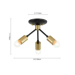 3-Light Black Brass Sputnik Semi Flush Mount