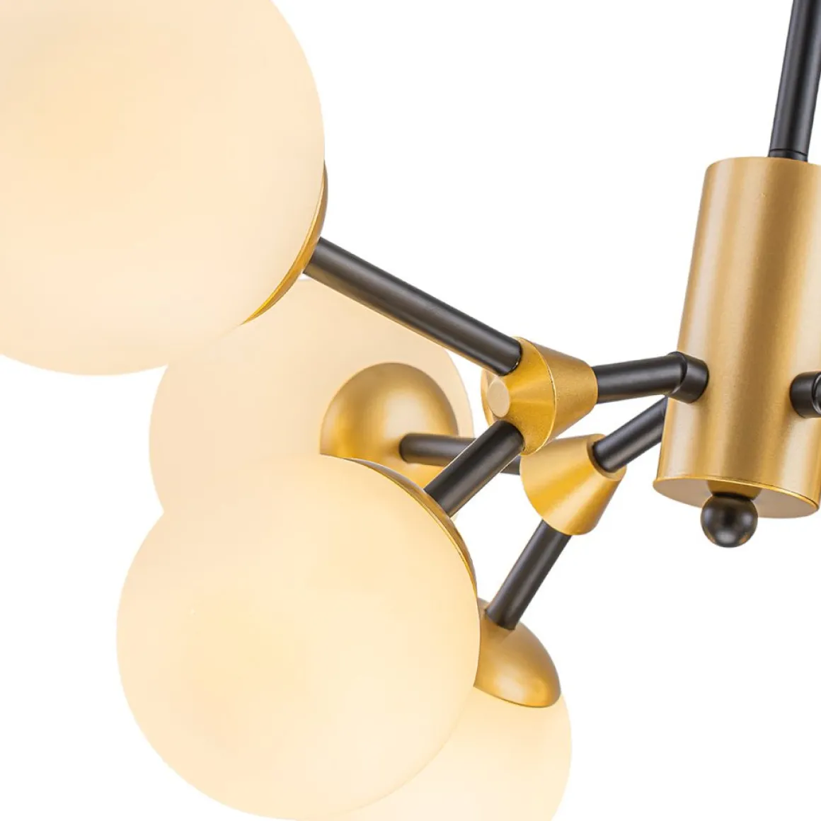 8-Light Black Brass White Glass Globe Round Sputnik Chandelier