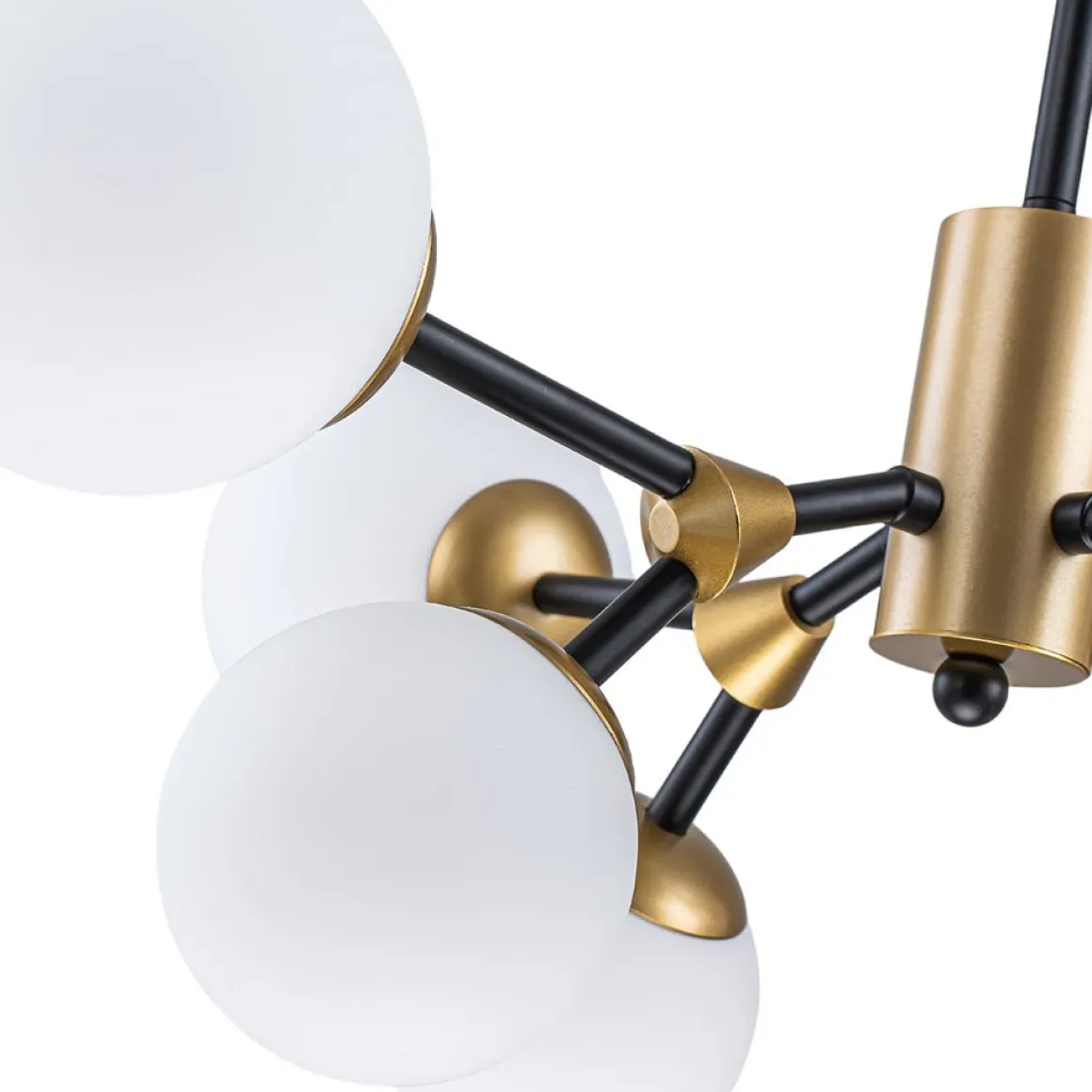 8-Light Black Brass White Glass Globe Round Sputnik Chandelier