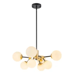 8-Light Black Brass White Glass Globe Round Sputnik Chandelier