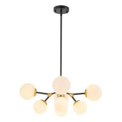 8-Light Black Brass White Glass Globe Round Sputnik Chandelier