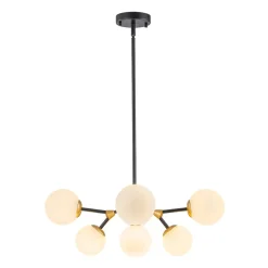8-Light Black Brass White Glass Globe Round Sputnik Chandelier