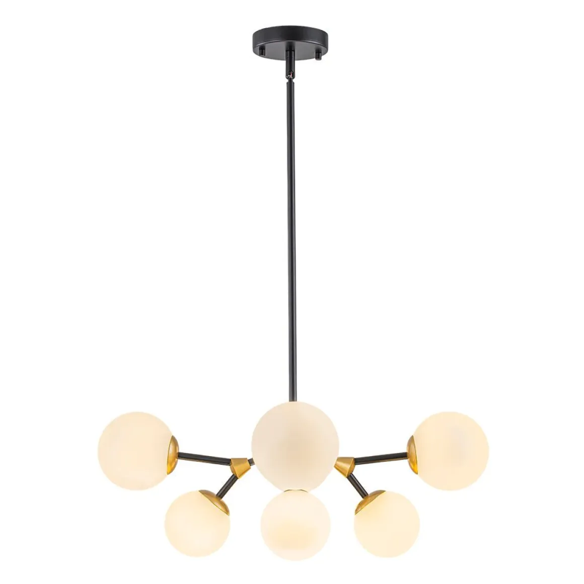 8-Light Black Brass White Glass Globe Round Sputnik Chandelier