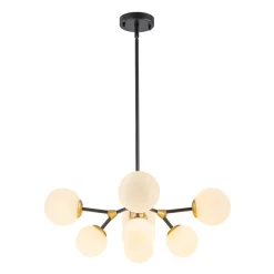 8-Light Black Brass White Glass Globe Round Sputnik Chandelier