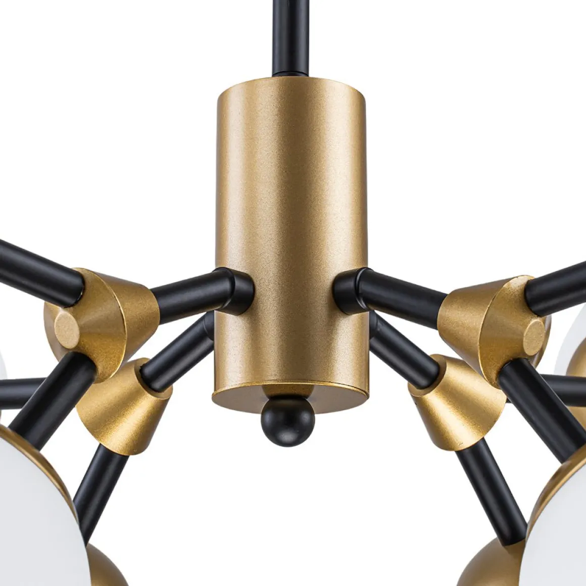 8-Light Black Brass White Glass Globe Round Sputnik Chandelier