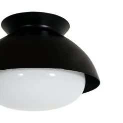1-Light Black Dome Frosted Glass Shade Semi Flush Mount