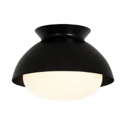 1-Light Black Dome Frosted Glass Shade Semi Flush Mount