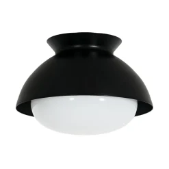 1-Light Black Dome Frosted Glass Shade Semi Flush Mount