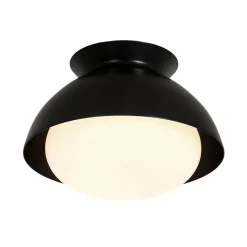 1-Light Black Dome Frosted Glass Shade Semi Flush Mount