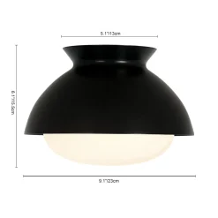 1-Light Black Dome Frosted Glass Shade Semi Flush Mount