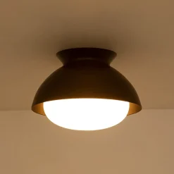 1-Light Black Dome Frosted Glass Shade Semi Flush Mount