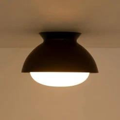 1-Light Black Dome Frosted Glass Shade Semi Flush Mount