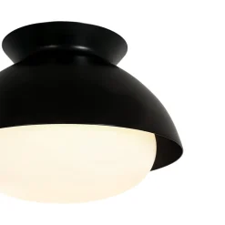 1-Light Black Dome Frosted Glass Shade Semi Flush Mount