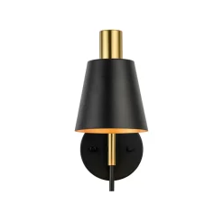 1-Light Black Gold 90-Degree Adjustable Cone Wall Lamp