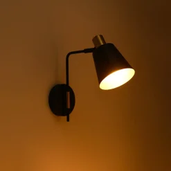 1-Light Black Gold 90-Degree Adjustable Cone Wall Lamp