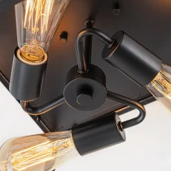 3-Light Black Square Box Clear Glass Cage Ceiling Light