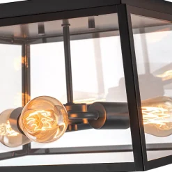3-Light Black Square Box Clear Glass Cage Ceiling Light