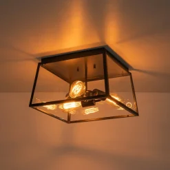 3-Light Black Square Box Clear Glass Cage Ceiling Light