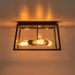 3-Light Black Square Box Clear Glass Cage Ceiling Light