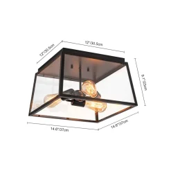 3-Light Black Square Box Clear Glass Cage Ceiling Light