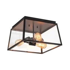 3-Light Black Square Box Clear Glass Cage Ceiling Light