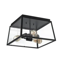 3-Light Black Square Box Clear Glass Cage Ceiling Light