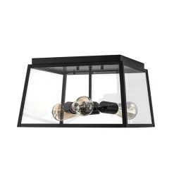 3-Light Black Square Box Clear Glass Cage Ceiling Light