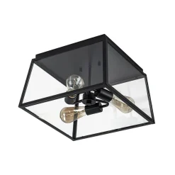 3-Light Black Square Box Clear Glass Cage Ceiling Light