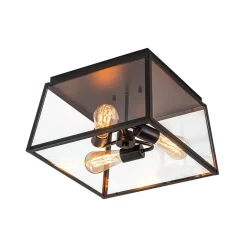 3-Light Black Square Box Clear Glass Cage Ceiling Light