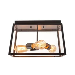 3-Light Black Square Box Clear Glass Cage Ceiling Light