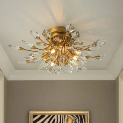 4-Light Bloom Crystal Leaf Semi Flush Mount Light