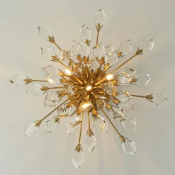 4-Light Bloom Crystal Leaf Semi Flush Mount Light