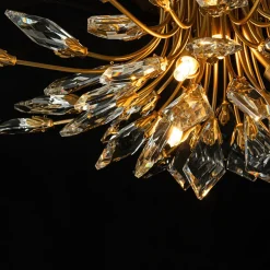4-Light Bloom Crystal Leaf Semi Flush Mount Light