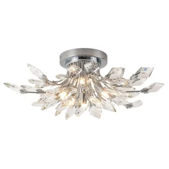 4-Light Bloom Crystal Leaf Semi Flush Mount Light