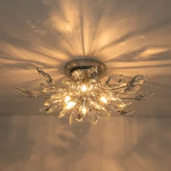 4-Light Bloom Crystal Leaf Semi Flush Mount Light